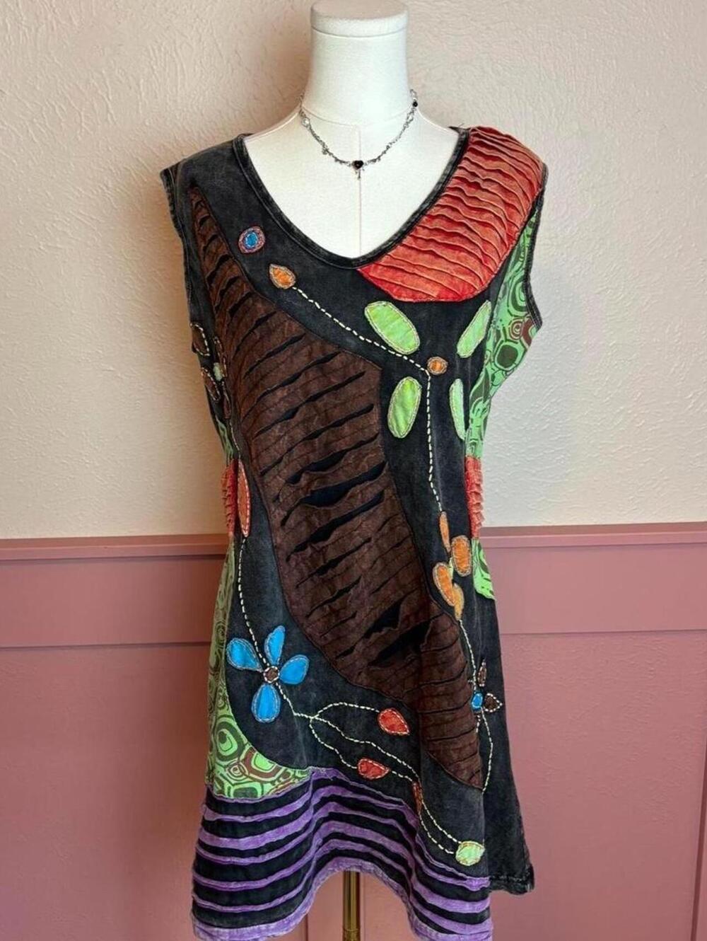 vintage patchwork boho fairy dress rising international sz large hippie